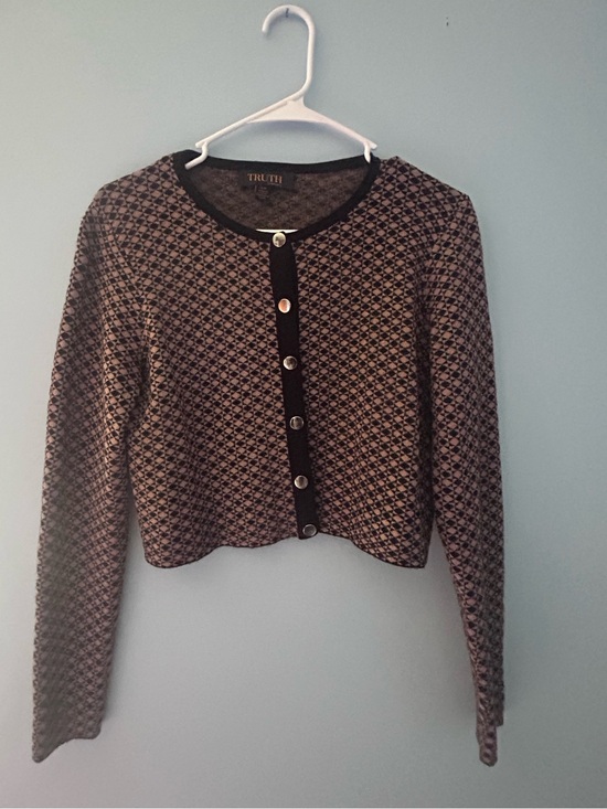 Truth By Republic Sweaters - Truth by Republic Cropped Patterned Cardigan with Contrast Trim
